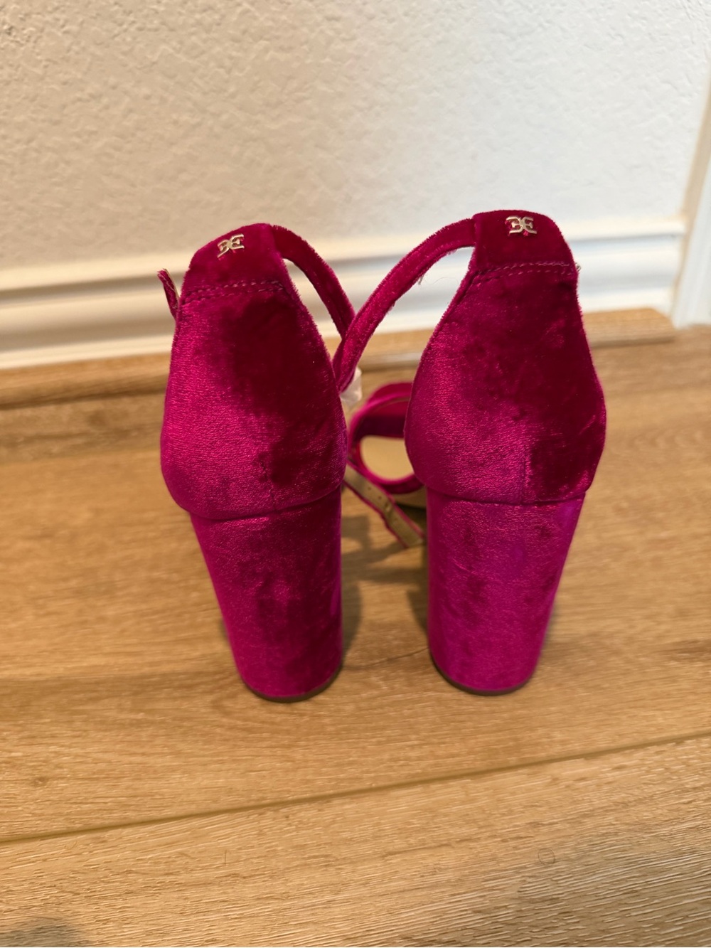 Sam Edelman Fuchsia Velvet Ankle-Strap Block Heels - Picture 4 of 5